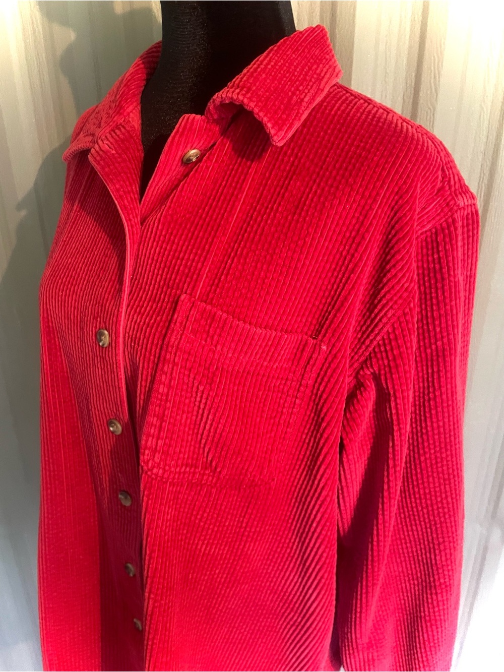 VTG LL Bean Wide Wale Corduroy Button Shirt Jacket Red Cotton Shacket Wmns L